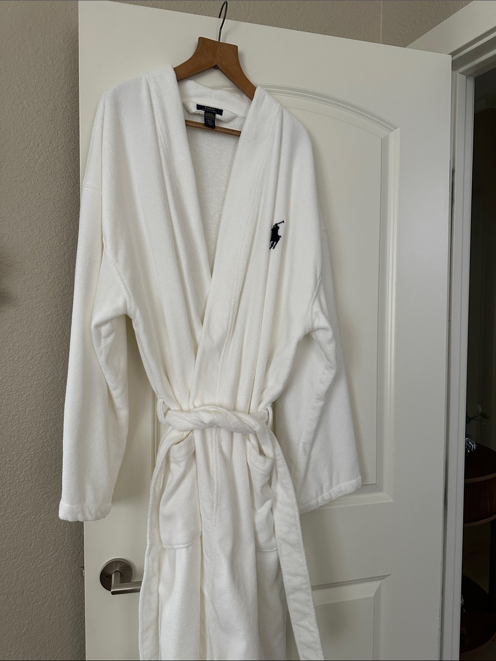 Ralph Lauren White Terry Robe with Navy Pony Logo